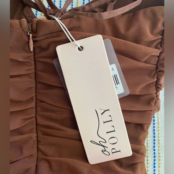 Oh Polly Batch A Brown Dress Size 0 Ruched Lined NEW - Picture 13 of 13